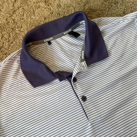 Adidas White & Purple Striped Golf Polo - Picture 2 of 4
